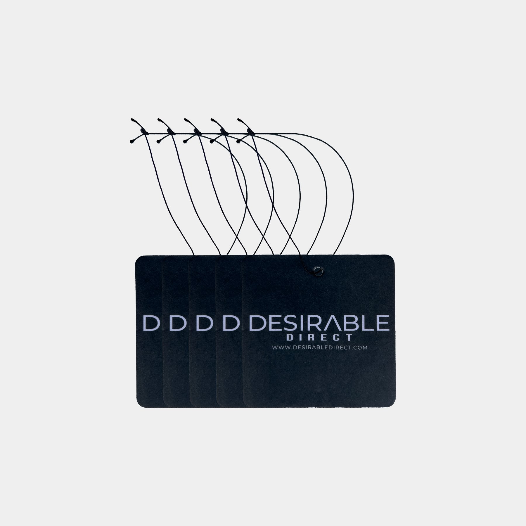 Car care five black car air fresheners with desirable direct and desirabledirect.com printed on the front, displayed on a white background as a bundle.