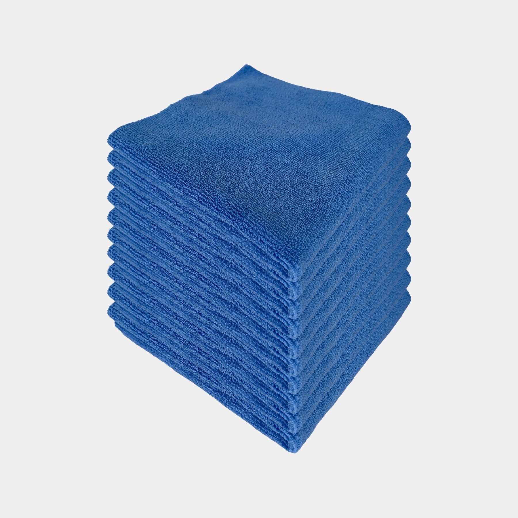 Car care microfibre soft blue multi-purpose cloth 40x40cm stacked ontop of each other. 10 pack