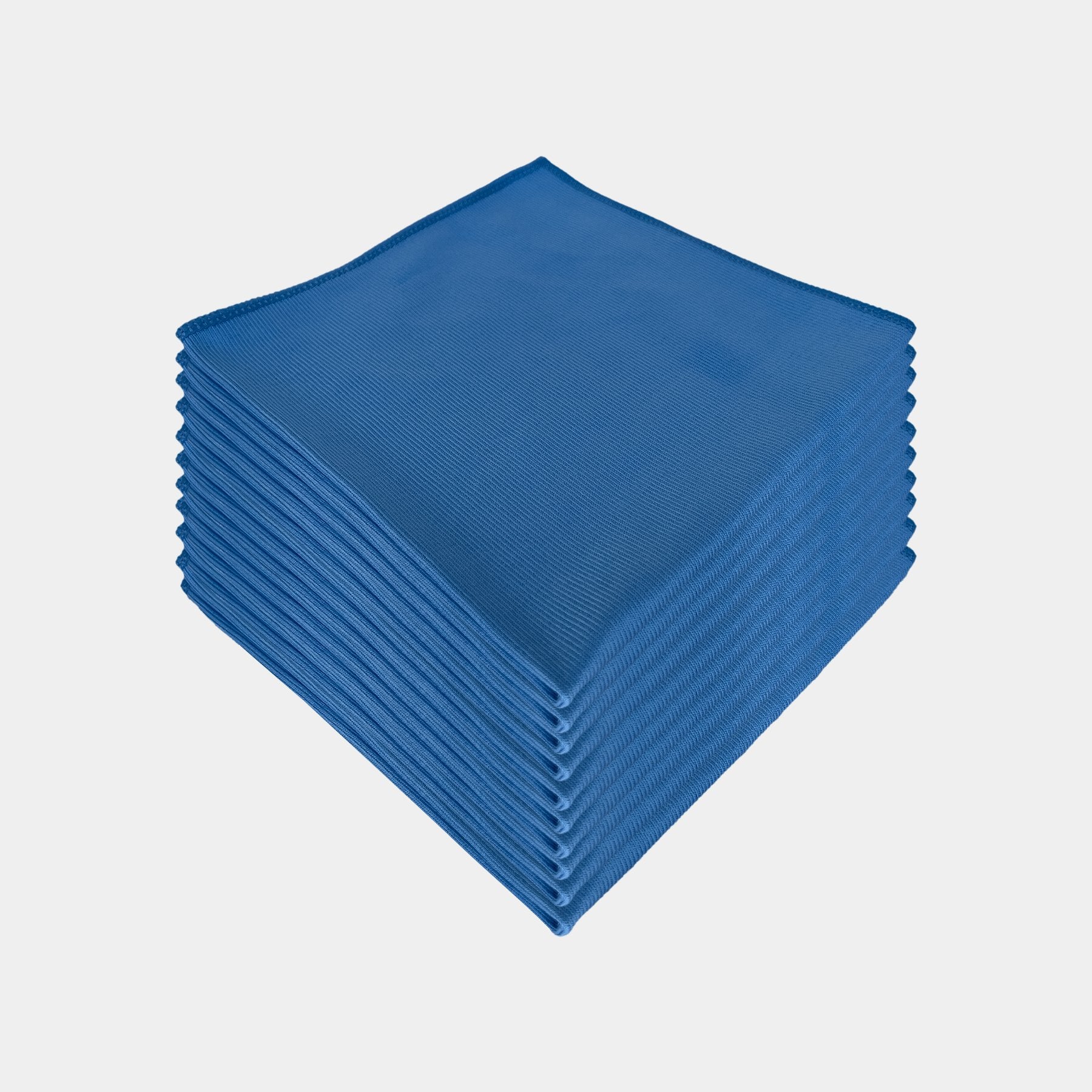 Car care microfibre blue glass cloth 40x40cm. 10 stacked on each other to display a 10 pack on a white background.