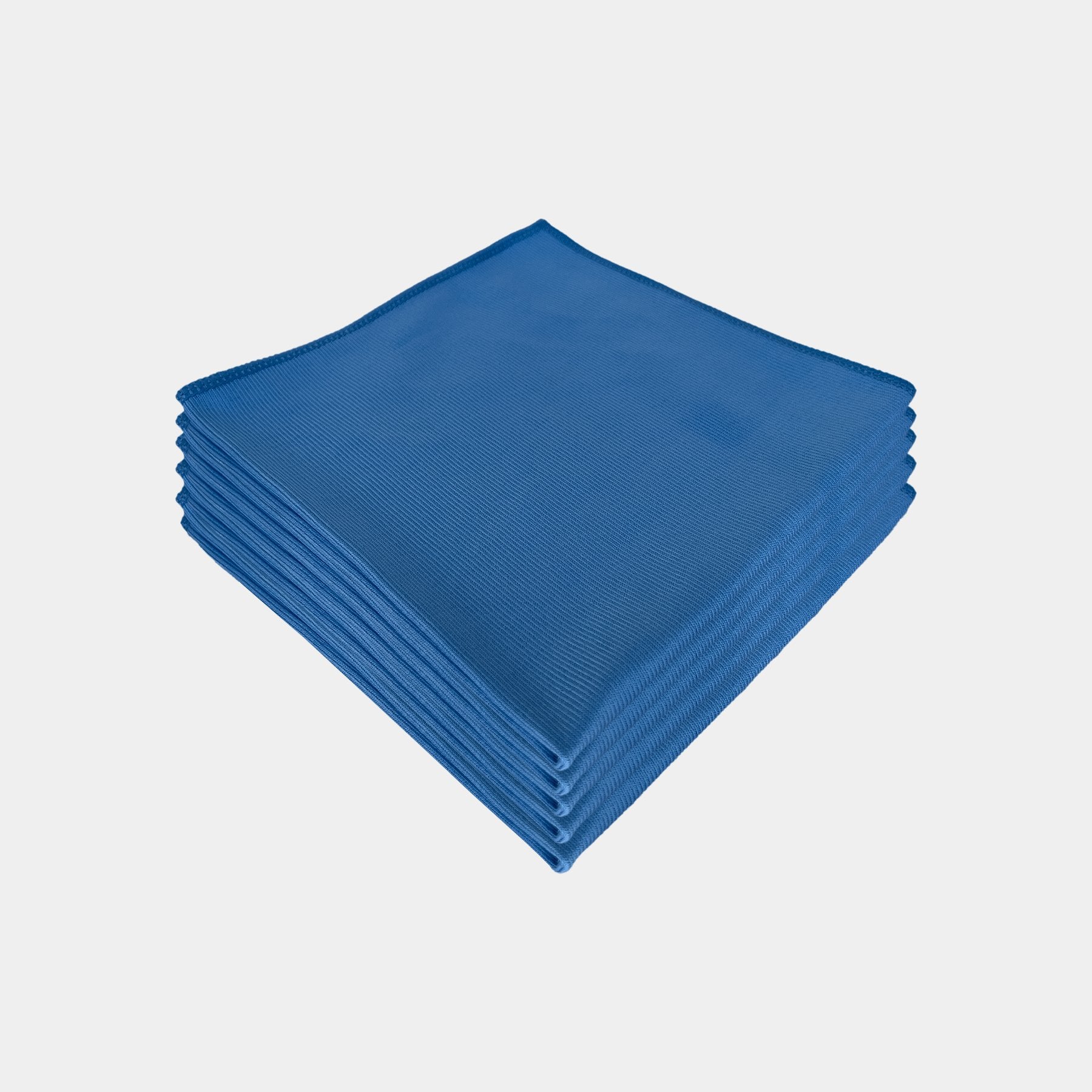 Car care microfibre blue glass cloth 40x40cm. 5 stacked on each other to display a 5 pack on a white background.