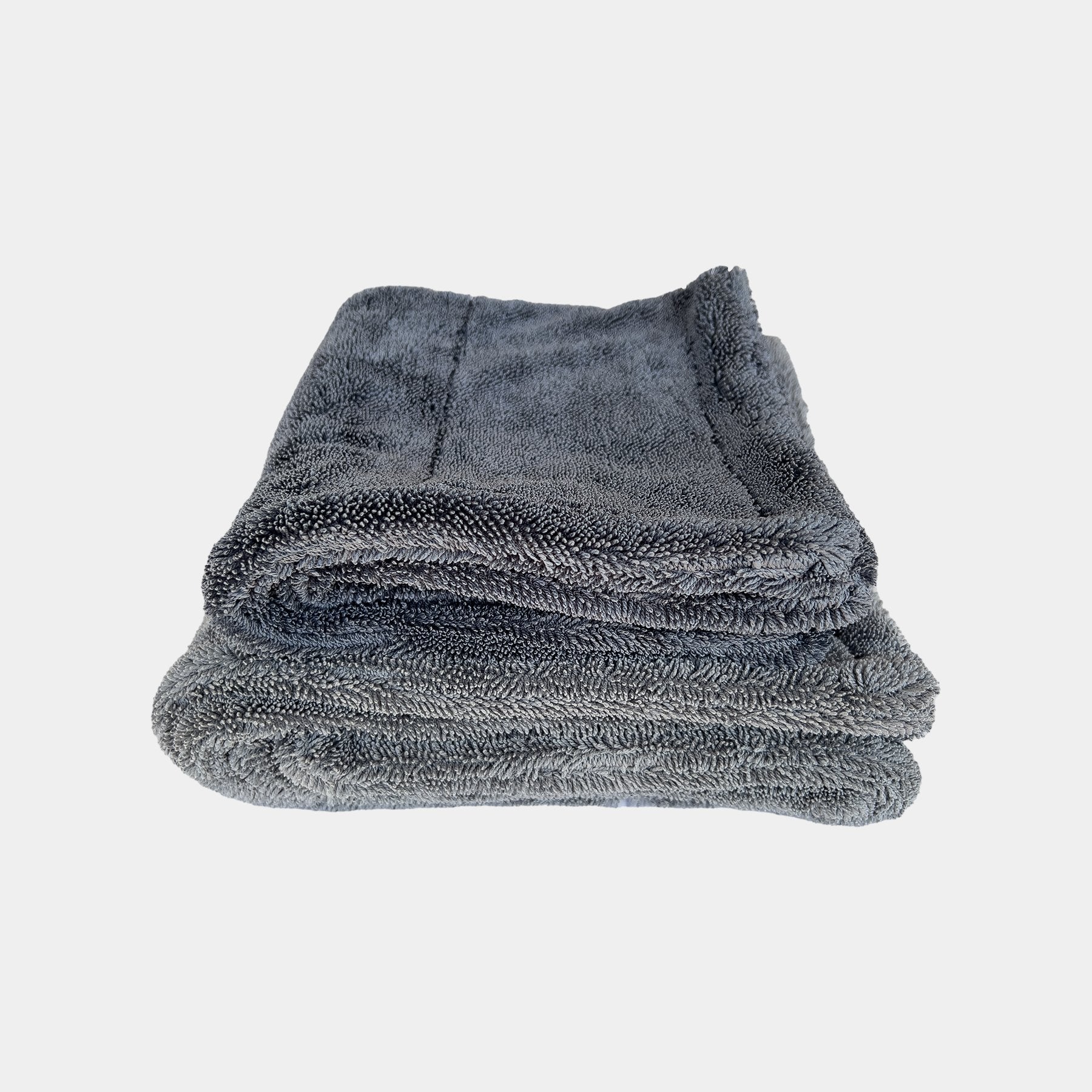 Car care twisted pile grey microfibre drying towel bundle displayed on a white background.
