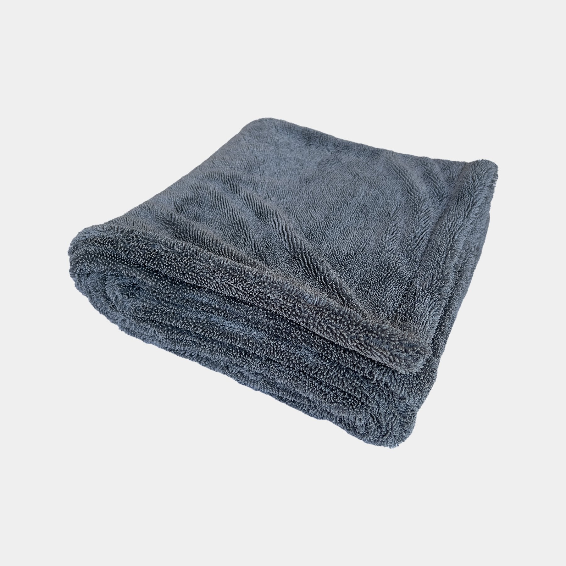Car care large twisted pile grey drying towel displayed on a white background.