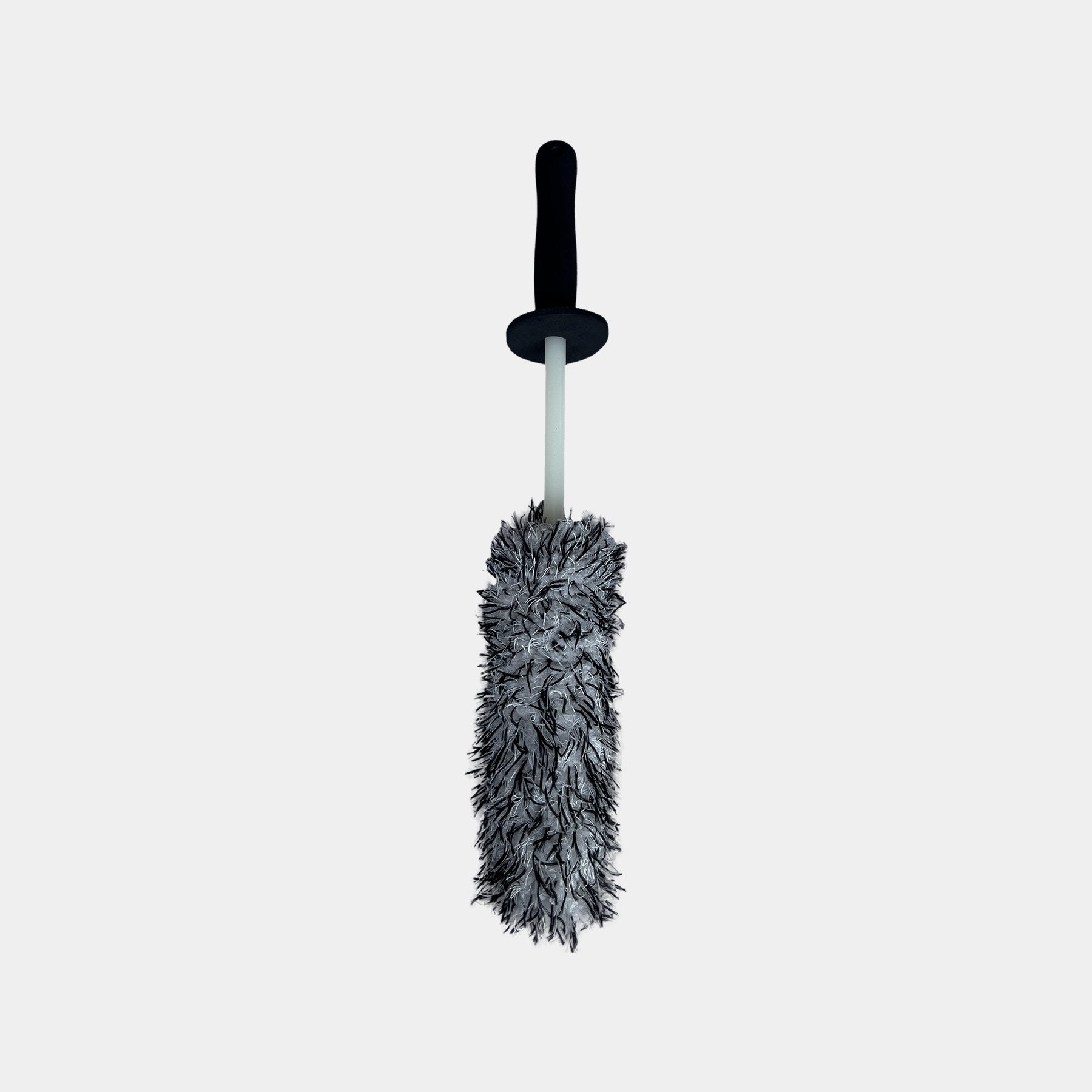 Car care microfibre black and white alloy wheel brush displayed on a white background.