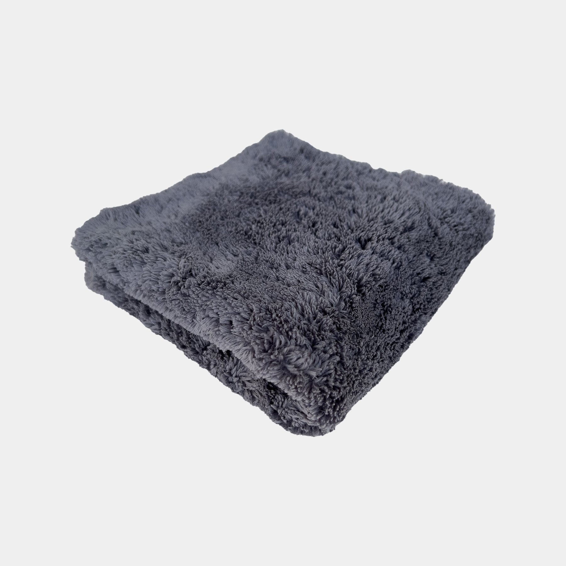 Car care plush grey microfibre cloth displayed on a white background.