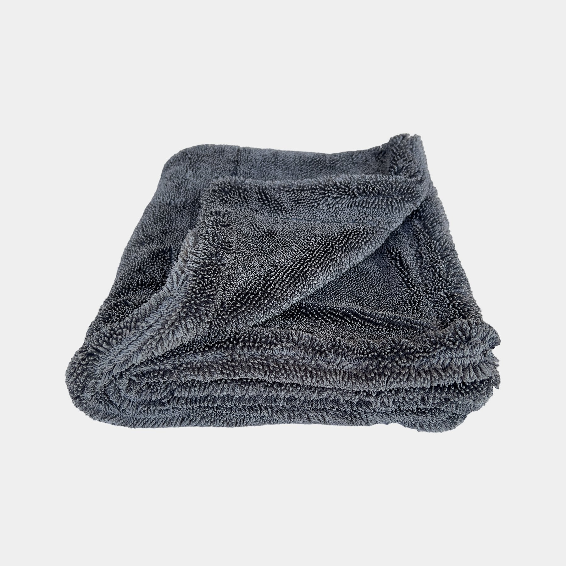 Car care small twisted pile grey microfibre wheel and trim 40x40cm drying towel displayed on a white background.